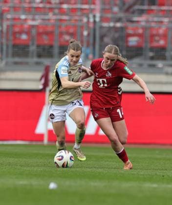 22.03.2026 - Fussball - Saison 2025 2026 - 1. Frauen - Fussball - Bundesliga - 21. Spieltag: 1. FC Nürnberg FCN ( Club ) - 1. FC Köln - Sportfoto Zink DaMa - xdaxmax - Nastassja Lein (24, 1. FC Nürnberg FCN ) Carlotta Imping (14, 1. FC Köln )
