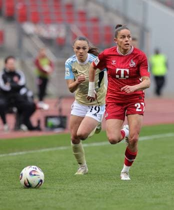 22.03.2026 - Fussball - Saison 2025 2026 - 1. Frauen - Fussball - Bundesliga - 21. Spieltag: 1. FC Nürnberg FCN ( Club ) - 1. FC Köln - Sportfoto Zink DaMa - xdaxmax - Sanja Homann (19, 1. FC Nürnberg FCN ) Laura Feiersinger (27, 1. FC Köln )