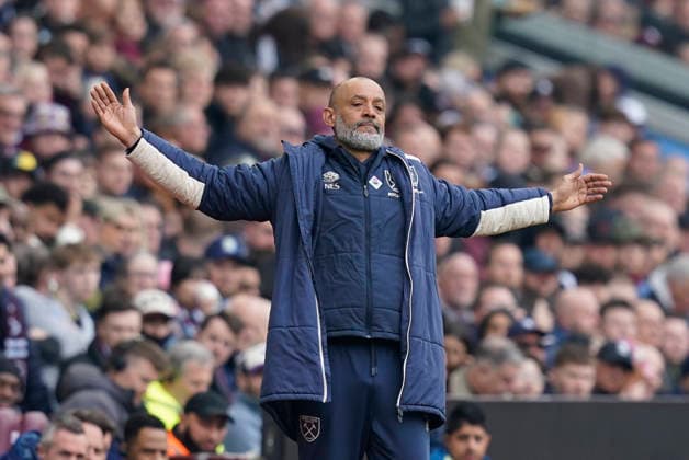 Birmingham, England, 22nd March 2026. Nuno Espirito Santo manager of West Ham United during the Aston Villa vs West Ham United Premier League match at Villa Park, Birmingham. Picture credit should read: Andrew Yates Sportimage EDITORIAL USE ONLY. No use with unauthorised audio, video, data, fixture lists, club league logos or live services. Online in-match use limited to 120 images, no video emulation. No use in betting, games or single club league player publications. SPI_031_AY_VILLA_WEST_HAM SPI-4635-0031