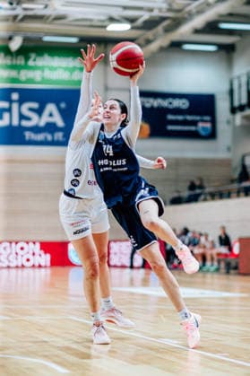 BB-1BL Damen Syntainics MBC Lions - TK Hannover Luchse Katelyn Shumate (GISA Lions MBC) waehrend der Saison 2025-2026 in der DBBL Toyota Bundesliga Syntainics MBC Lions und TK Hannover Luchse in der SWH Arena am 22. March 2026 in Halle Saale, Sachsen Anhalt, Deutschland