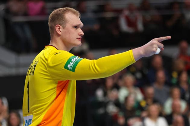22.03.2026, Handball, Länderspiel Herren, Deutschland - Ägypten, ÖVB-Arena Bremen: David Späth (Germany 01) jubelt und gestikuliert xKamilxWilkowskixPressefotoKochx Bremen Deutschland