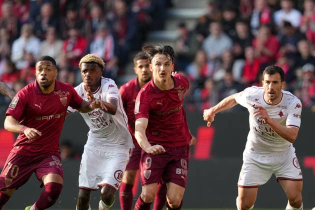 Stade Rennais FC v FC Metz - Ligue 1 McDonald s 2025 2026 70 Arnaud NORDIN (srfc) - 12 Alpha Amadou TOURE (fcm) - 09 Esteban LEPAUL (srfc) - 02 Maxime COLIN (fcm) during the Ligue 1 McDonald s match between Rennes and Metz at Roazhon Park on March 22, 2026 in Rennes, France. Rennes France  Copyright: xFEPx 776348336