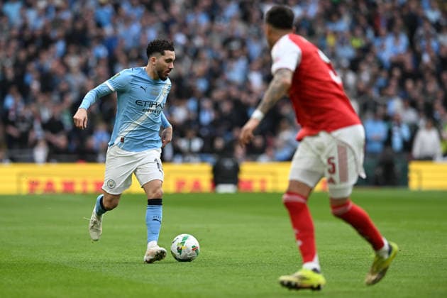 Arsenal v Manchester City, EFL Cup, Cup Final Rayan Cherki (10) of Manchester City on the attack during the EFL Cup match between Arsenal and Manchester City at Wembley Stadium, London, UK on 22 March 2026. London Wembley Stadium Greater London UK Editorial use only DataCo restrictions apply See www.football-dataco.com , Copyright: xGrahamxHuntx PSI-23937-0043