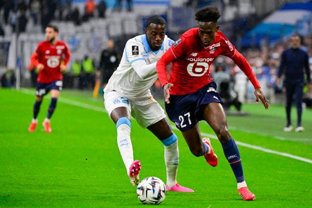 FOOTBALL : Olympique de Marseille VS LOSC - Ligue 1 McDonald s - 22 03 2026 Timothy Weah (OM) FÃ lix Correia (LOSC) - Ligue 1 McDonald™s match between Olympique de Marseille and LOSC on March 22, 2026 at the Orange Velodrome Stadium in Marseille. MarseilleFrance  Copyright: xWilliamxCannarellax