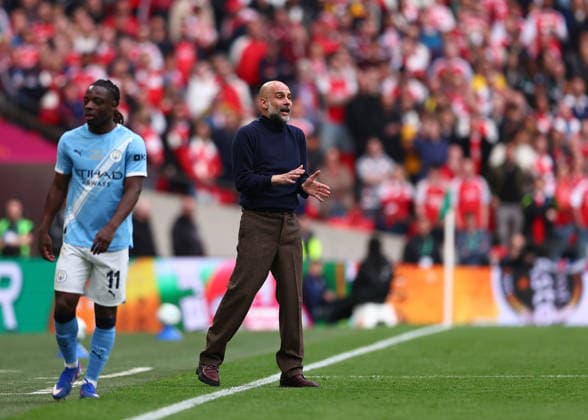 22nd March 2026; Wembley Stadium, London, England; Carabao Cup Final Football, Arsenal versus Manchester City; Manchester City manager Pep Guardiola on the touchline  JPxFletcher Content restricted for UK based newspaper