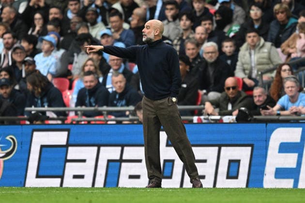 Arsenal v Manchester City, EFL Cup, Cup Final Manchester City manager Pep Guardiola gestures during the EFL Cup match between Arsenal and Manchester City at Wembley Stadium, London, UK on 22 March 2026. London Wembley Stadium Greater London UK Editorial use only DataCo restrictions apply See www.football-dataco.com , Copyright: xGrahamxHuntx PSI-23937-0061