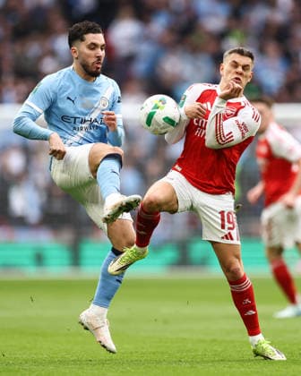 Carabao Cup Final 22 March 2026, London - Carabao Cup Final - Arsenal v Manchester City - Rayan Cherki of Manchester City and Leandro Trossard of Arsenal - Photo: Jacques Feeney Offside. London UK Copyright: xJacquesxFeeneyx xOffsidexOffside