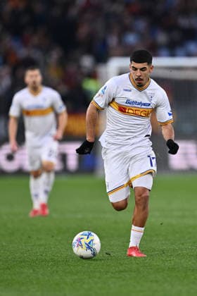Danilo Veiga of U.S. Lecce is in action during the 30th day of the Serie A Championship between A.S. Roma and U.S. Lecce at the Olympic Stadium on March 22, 2026 in Rome, Italy.  Copyright: xDomenicoxCippitelli IPAxSportx xipa-agency.netx xx IPA_73299596 IPA_Agency_IPA73299596