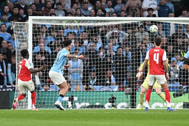 Arsenal v Manchester City, EFL Cup, Cup Final Goal 0-1 - Nico O™Reilly (33) of Manchester City scores the second goal during the EFL Cup match between Arsenal and Manchester City at Wembley Stadium, London, UK on 22 March 2026. London Wembley Stadium Greater London UK Editorial use only DataCo restrictions apply See www.football-dataco.com , Copyright: xGrahamxHuntx PSI-23937-0084