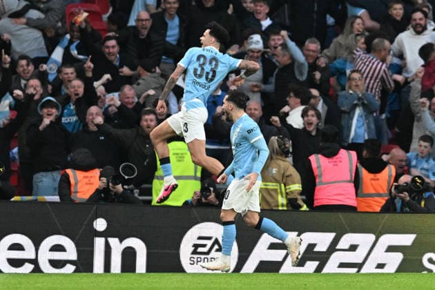 Arsenal v Manchester City, EFL Cup, Cup Final Goal 0-1 - Nico O™Reilly (33) of Manchester City celebrates scoring the second goal during the EFL Cup match between Arsenal and Manchester City at Wembley Stadium, London, UK on 22 March 2026. London Wembley Stadium Greater London UK Editorial use only DataCo restrictions apply See www.football-dataco.com , Copyright: xGrahamxHuntx PSI-23937-0088