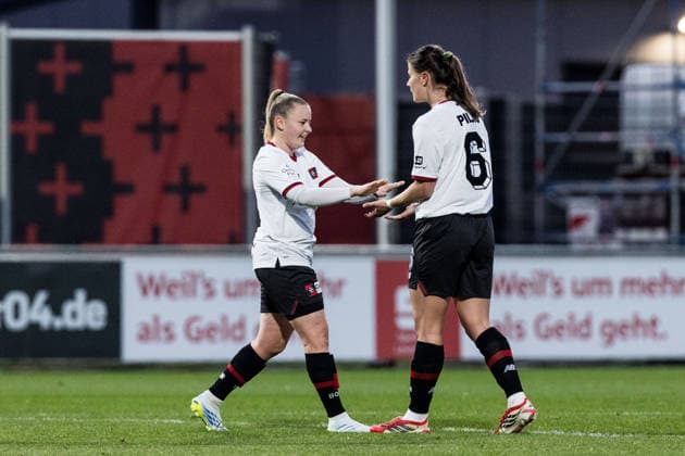 GOOGLE PIXEL Frauen-Bundesliga, Bayer 04 Leverkusen - FC Carl Zeiss Jena; 22.03.2026 Jubel zum 1:0 durch Katharina Piljic (Bayer 04 Leverkusen, 6), Tor, Torjubel GOOGLE PIXEL Frauen-Bundesliga, Bayer 04 Leverkusen - FC Carl Zeiss Jena, Leverkusen, Ulrich-Haberland-Stadion am 22.03.2026 DFB REGULATIONS PROHIBIT ANY USE OF PHOTOGRAPHS AS IMAGE SEQUENCES AND OR QUASI-VIDEO. Copyright: xBEAUTIFULxSPORTS Wunderlx