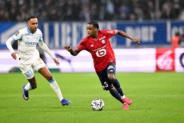 Olympique de Marseille v Lille OSC - Ligue 1 McDonald s 2025 2026 97 Pierre-Emerick AUBAMEYANG (om) - 03 Nathan NGOY (losc) during the Ligue 1 McDonald s match between Marseille and Lille at Stade Velodrome on March 22, 2026 in Marseille, France. Marseille France  Copyright: xFEPx 776348334