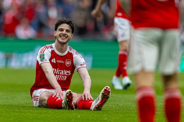 Football - Football League Cup - Final - Arsenal FC v Manchester City FC LONDON, ENGLAND - Sunday, March 22, 2026: Arsenal s Declan Rice reacts after being fouled during the Football League Cup Final match between Arsenal FC and Manchester City FC at Wembley Stadium. (Photo by Josh Le Feuvre Propaganda) LONDON Wembley Stadium GREATER LONDON ENGLAND  Copyright: xDavidxRawcliffex P2026-03-22-League_Cup_Final-13