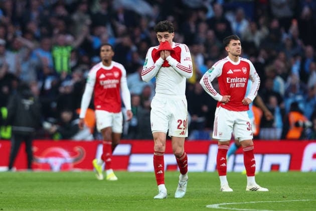 English Football League Cup Final: Arsenal v Manchester City LONDON, UK - 22nd March 2026: Kai Havertz of Arsenal reacts after his side concede their second goal during the Carabao Cup Final match between Arsenal FC and Manchester City FC at Wembley Stadium London Wembley Stadium England United Kingdom Copyright: xCraigxMercerx xPeakxActionxPhotosx