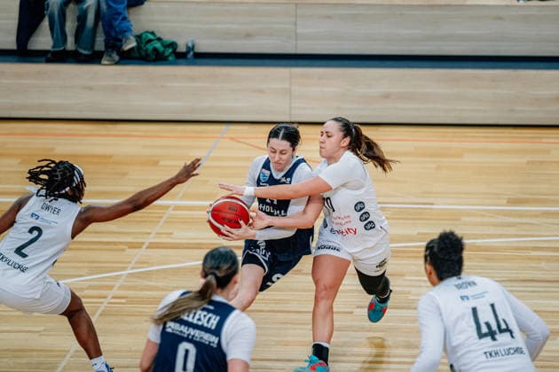 BB-1BL Damen Syntainics MBC Lions - TK Hannover Luchse Katelyn Shumate (GISA Lions MBC) waehrend der Saison 2025-2026 in der DBBL Toyota Bundesliga Syntainics MBC Lions und TK Hannover Luchse in der SWH Arena am 22. March 2026 in Halle Saale, Sachsen Anhalt, Deutschland
