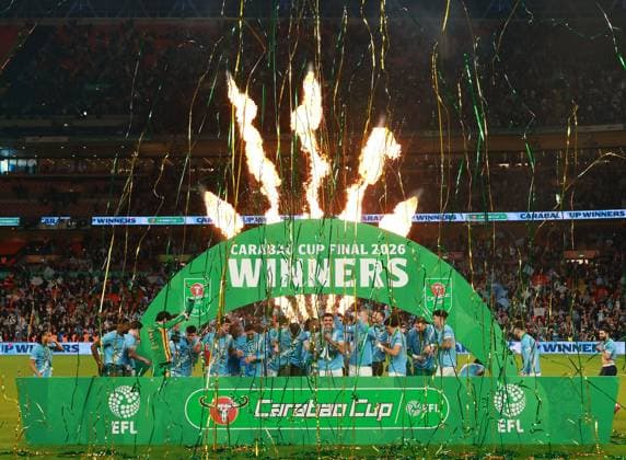 Manchester City celebrate after winning the Carabao Cup - Arsenal v Manchester City, Carabao Cup Final, Wembley Stadium, London, UK - 22nd March 2026. Editorial Use Only - DataCo restrictions apply Arsenal v Manchester City, EFL Carabao Cup, Final, Football, Wembley Stadium, London, UK - 22 Mar 2026London Wembley Stadium United Kingdom EDITORIAL USE ONLY No use with unauthorised audio, video, data, fixture lists, club league logos or live services. Online in-match use limited to 120 images, no video emulation. No use in betting, games or single club league player publications. Copyright: xMDI Shutterstockx 16782953bm