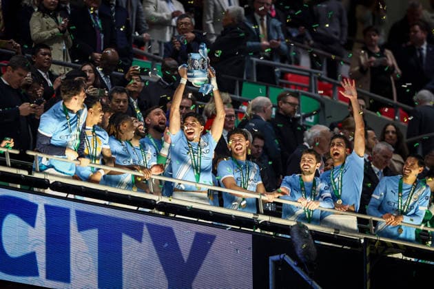 Arsenal v Manchester City, Carabao Cup Final Rayan Cherki of Manchester City celebrates with the trophy after the Arsenal v Manchester City Carabao Cup Final match at Wembley Stadium, London, England on 22 March 2026 Credit: Ian Stephen Every Second Media Editorial use only. All images are copyright Every Second Media Limited. No images may be reproduced without prior permission. All rights reserved. Premier League and Football League images are subject to licensing agreements with Football DataCo Limited. see https: www.football-dataco.com Copyright: xIMAGO EveryxSecondxMediax ESM-1873-0081 IanxStephenx xEveryxSecondxMediax