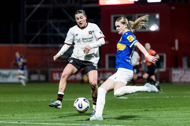 GOOGLE PIXEL Frauen-Bundesliga, Bayer 04 Leverkusen - FC Carl Zeiss Jena; 22.03.2026 Zweikampf Carlotta Wamser (Bayer 04 Leverkusen, 37), Melina Laura Reuter (FC Carl Zeiss Jena, 7) GOOGLE PIXEL Frauen-Bundesliga, Bayer 04 Leverkusen - FC Carl Zeiss Jena, Leverkusen, Ulrich-Haberland-Stadion am 22.03.2026 DFB REGULATIONS PROHIBIT ANY USE OF PHOTOGRAPHS AS IMAGE SEQUENCES AND OR QUASI-VIDEO. Copyright: xBEAUTIFULxSPORTS Wunderlx