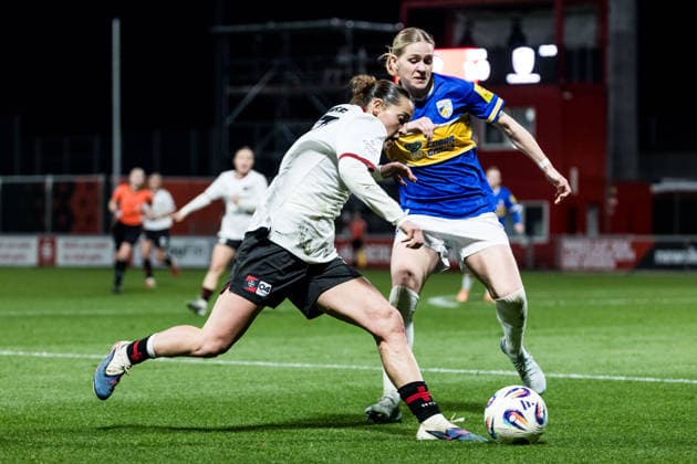 GOOGLE PIXEL Frauen-Bundesliga, Bayer 04 Leverkusen - FC Carl Zeiss Jena; 22.03.2026 Zweikampf Carlotta Wamser (Bayer 04 Leverkusen, 37), Melina Laura Reuter (FC Carl Zeiss Jena, 7) GOOGLE PIXEL Frauen-Bundesliga, Bayer 04 Leverkusen - FC Carl Zeiss Jena, Leverkusen, Ulrich-Haberland-Stadion am 22.03.2026 DFB REGULATIONS PROHIBIT ANY USE OF PHOTOGRAPHS AS IMAGE SEQUENCES AND OR QUASI-VIDEO. Copyright: xBEAUTIFULxSPORTS Wunderlx