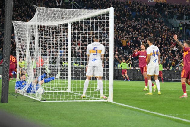 22nd March 2026, Stadio Olimpico, Rome, Italy; Serie A Football; Roma versus Lecce; Robinio Vaz of AS Roma scores the goal for 1-0 in the 57th minute  AllShotLive Content restricted for UK based newspaper
