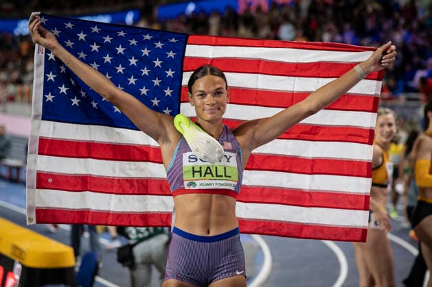 TORUN, POLAND - MARCH 22: Anna Hall (USA) wins GOLD in the Pentathlon during the World Athletics Indoor Championships Kujawy Pomorze 26 on day 3 session 2 at Kujawsko-Pomorska Arena Torun on March 22, 2026 in Torun, Poland. Poland Copyright: xAxelxKohringx