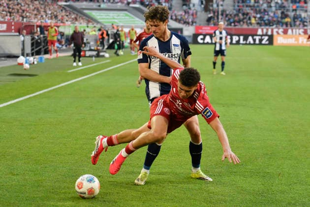 v. li. im Zweikampf Jordi Paulina (Duesseldorf 27) Linus Gechter (BSC 44) 22.03.2026 ¢ Fussball ¢ Fortuna Duesseldorf vs Hertha BSC, Merkur Spiel-Arena, Duesseldorf, DFB DFL REGULATIONS PROHIBIT ANY USE OF PHOTOGRAPHS AS IMAGE SEQUENCES AND OR QUASI-VIDE