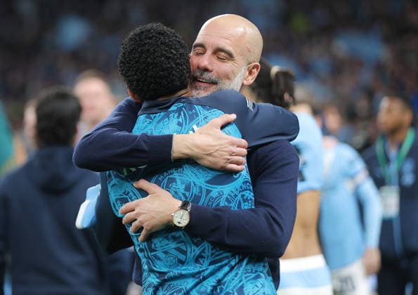 Arsenal v Manchester City, Carabao Cup Final, Wembley Stasdium , Wembley Stadium, London, UK - 22 03 2026 Manchester City Manager Pep Guardiola celebrates winning the Carabao Cup Final against Arsenal at Wembley Stadium London Wembley Stadium London GBR, UK NEWSPAPERS OUT Copyright: xMarkxGreenwoodx