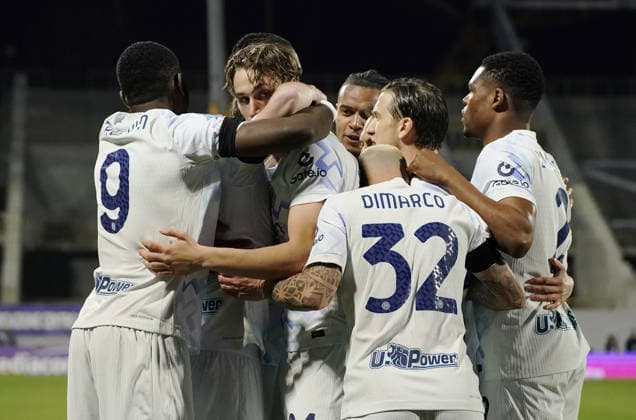Inter™s players celebrations after the goal of 0-1 of Pio Esposito during the Serie A soccer match between Fiorentina and Inter at the Artemio Franchi stadium in Florence, center of Italy - Sunday , March 22, 2026. - Soccer  Copyright: xMarcoxBucco LaxPressex