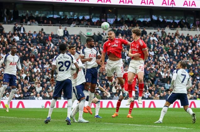 Tottenham Hotspur v Nottingham Forest, Premier League Nottingham Forest defender Murillo (5) heads the ball at goal during the Tottenham Hotspur v Nottingham Forest Premier League match at the Tottenham Hotspur Stadium, London, England on 22 March 2026 Credit: Phil Duncan Every Second Media Editorial use only. All images are copyright Every Second Media Limited. No images may be reproduced without prior permission. All rights reserved. Premier League and Football League images are subject to licensing agreements with Football DataCo Limited. see https: www.football-dataco.com Copyright: xIMAGO EveryxSecondxMediax ESM-1867-0118 PhilxDuncanx xEveryxSecondxMediax