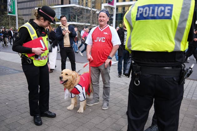 Carabao Cup Final 22 March 2026, London - Carabao Cup Final - Arsenal v Manchester City - A dog with an Arsenal shirt on - Photo: Jacques Feeney Offside. London UK Copyright: xJacquesxFeeneyx xOffsidexOffside