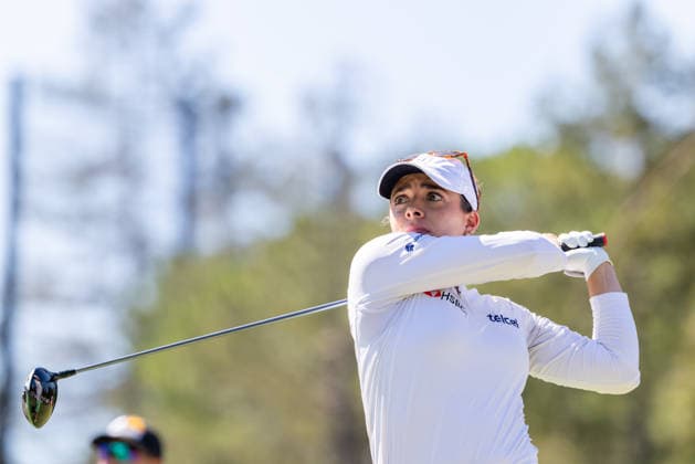 MENLO PARK, CA - MARCH 22: Gaby Lopez of Mexico tees off the second hole during the final round of the LPGA, Golf Damen Fortinet Founders Cup on March 22, 2026 at Sharon Heights Golf & Country Club in Menlo Park, CA. (Photo by Matthew Huang Icon Sportswire) GOLF: MAR 22 LPGA Fortinet Founders Cup EDITORIAL USE ONLY Icon2603220204