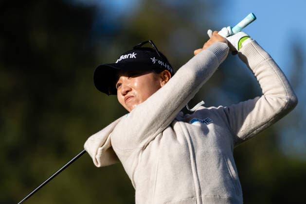 MENLO PARK, CA - MARCH 22: Lydia Ko of New Zealand tees off the second hole during the final round of the LPGA, Golf Damen Fortinet Founders Cup on March 22, 2026 at Sharon Heights Golf & Country Club in Menlo Park, CA. (Photo by Matthew Huang Icon Sportswire) GOLF: MAR 22 LPGA Fortinet Founders Cup EDITORIAL USE ONLY Icon2603220014