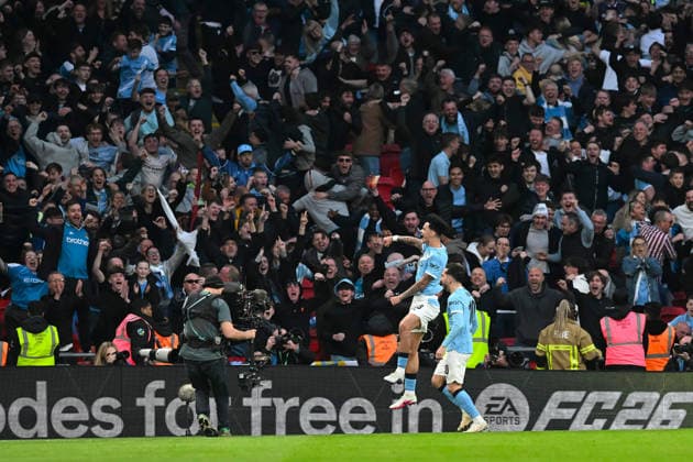 Arsenal v Manchester City, EFL Cup, Cup Final Goal 0-2 - Nico O™Reilly (33) of Manchester City celebrates scoring the second goal during the EFL Cup match between Arsenal and Manchester City at Wembley Stadium, London, UK on 22 March 2026. London Wembley Stadium Greater London UK Editorial use only DataCo restrictions apply See www.football-dataco.com , Copyright: xGrahamxHuntx PSI-23937-0359
