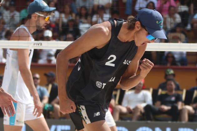 March 22, 2026, Tlaxcala, Ciudad de Mexico, Mexico: Jack Pearse of Australia celebrates after scoring a point during the final match against Argentina of the 2026 Men s Volleyball World Beach Pro Tour between Australia and Argentina on March 22, 2026 in Tlaxcala, Mexico. Tlaxcala Mexico - ZUMAe321 20260322_zsa_e321_304 Copyright: xEssenexHernandezx