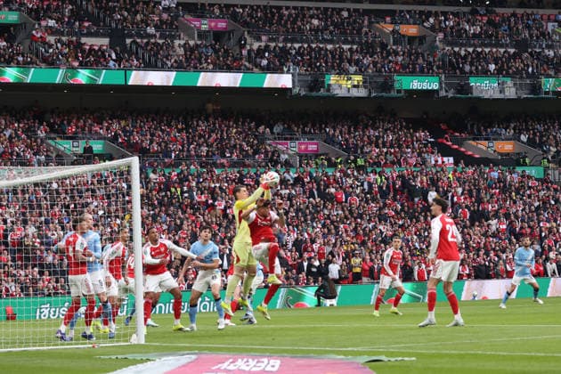 Goalmouth action at the Carabao Cup Final Arsenal v Manchester City match, at Wembley Stadium, London, UK on 22nd March 2026. 