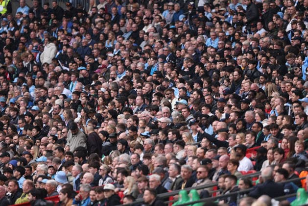 Man City fans at the Carabao Cup Final Arsenal v Manchester City match, at Wembley Stadium, London, UK on 22nd March 2026. 