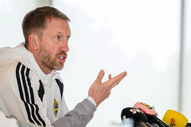 260323 Head coach Graham Potter of the Swedish national football team during a press conference, PK, Pressekonferenz on March 23, 2026 in Valencia. Photo: Joel Marklund BILDBYRAN kod JM JM0803 bbeng fotboll football soccer fotball vm-kval FIFA World Cup, WM, Weltmeisterschaft, Fussball qualifier presskonferens press conference sverige sweden sverige a Copyright: JOELxMARKLUND BB260323JM006