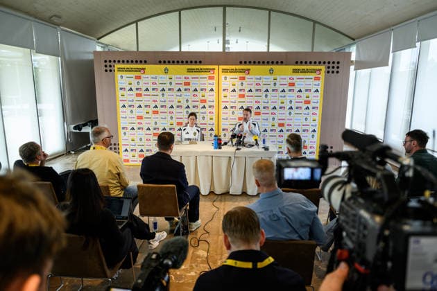 260323 Head coach Graham Potter of the Swedish national football team during a press conference, PK, Pressekonferenz on March 23, 2026 in Valencia. Photo: Joel Marklund BILDBYRAN kod JM JM0803 bbeng fotboll football soccer fotball vm-kval FIFA World Cup, WM, Weltmeisterschaft, Fussball qualifier presskonferens press conference sverige sweden sverige a Copyright: JOELxMARKLUND BB260323JM017