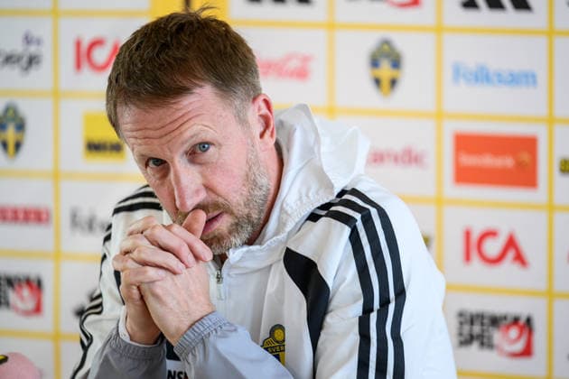 260323 Head coach Graham Potter of the Swedish national football team during a press conference, PK, Pressekonferenz on March 23, 2026 in Valencia. Photo: Joel Marklund BILDBYRAN kod JM JM0803 bbeng fotboll football soccer fotball vm-kval FIFA World Cup, WM, Weltmeisterschaft, Fussball qualifier presskonferens press conference sverige sweden sverige a Copyright: JOELxMARKLUND BB260323JM021