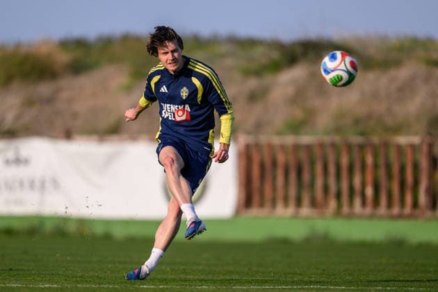 260323 Mattias Svanberg of the Swedish national football team during a training session on March 23, 2026 in Valencia. Photo: Joel Marklund BILDBYRAN kod JM JM0804 bbeng fotboll football soccer fotball vm-kval FIFA World Cup, WM, Weltmeisterschaft, Fussball qualifier qualifier träning practice training sverige sweden sverige a Copyright: JOELxMARKLUND BB260323JM066