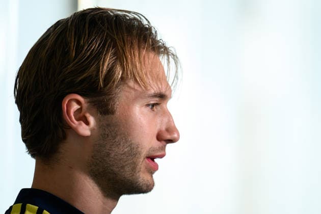 260323 Benjamin Nygren of the Swedish national football team in the mixed zone after a training session on March 23, 2026 in Valencia. Photo: Joel Marklund BILDBYRAN kod JM JM0804 bbeng fotboll football soccer fotball vm-kval FIFA World Cup, WM, Weltmeisterschaft, Fussball qualifier qualifier träning practice training sverige sweden sverige a Copyright: JOELxMARKLUND BB260323JM083
