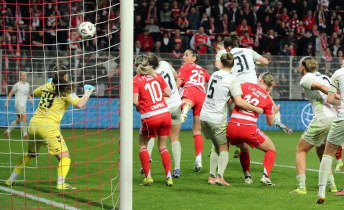 Amber Tysiak (26) erzielt das Tor zum 2:0 Zweikampf Spielszene Aktion Fußball Fussball Frauen Damen Bundesliga 21. Spieltag Saison 2025 2026 23.03.2026 1.FC Union Berlin vs. SV Werder Bremen DFL regulations prohibit any use of photographs as image sequences and or quasi-video