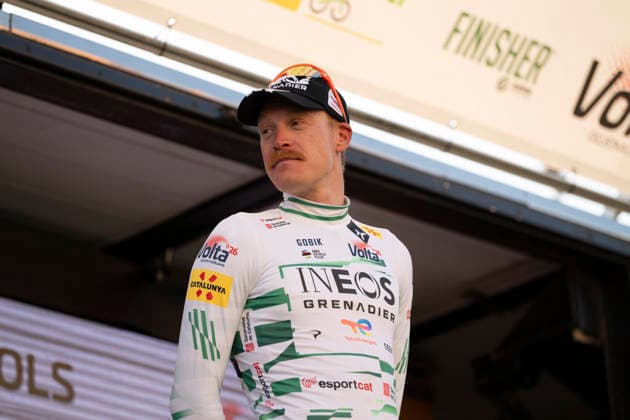 March 23, 2026, Sant Feliu De Guixols, Girona, Spain: Sant Feliu De Guixols. Dorian Godon wears the leader s jersey after stage 1 of Volta Catalunya. Volta Catalunya 2026  - ZUMAm214 20260323_zip_m214_044 Copyright: xMatteoxSeccix