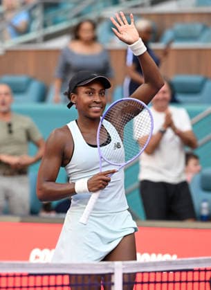 MIAMI GARDENS FL - MARCH 23: Coco Gauff reacts after defeating Sorana Cirstea during The Miami Open held at Hard Rock Stadium on March 23, 2026 in Miami Gardens, Florida. Copyright: xmpi04 MediaPunchx