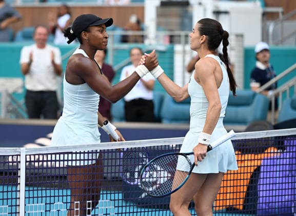 MIAMI GARDENS FL - MARCH 23: Coco Gauff reacts after defeating Sorana Cirstea during The Miami Open held at Hard Rock Stadium on March 23, 2026 in Miami Gardens, Florida. Copyright: xmpi04 MediaPunchx
