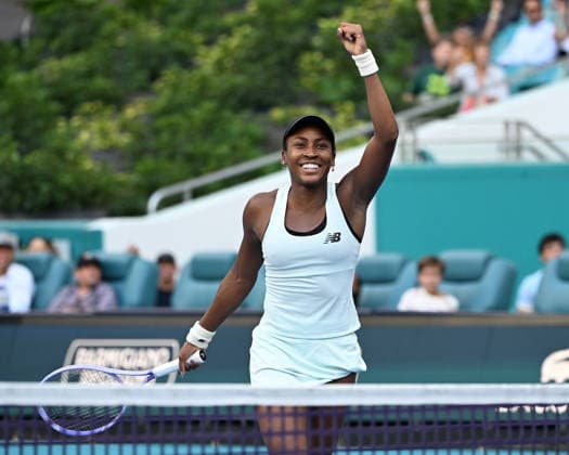 MIAMI GARDENS FL - MARCH 23: Coco Gauff reacts after defeating Sorana Cirstea during The Miami Open held at Hard Rock Stadium on March 23, 2026 in Miami Gardens, Florida. Copyright: xmpi04 MediaPunchx