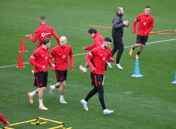 FIFA World Cup, WM, Weltmeisterschaft, Fussball UEFA Qualifiers Poland vs Albania, in Tirana, Albania, 23 March 2026. Albanian national team, Nationalteam football players, Mario Mitaj, Armando Broja, attends a training session in Tirana on March 23, 2026, on the eve of the FIFA World Cup 2026 qualifier semi-final football match between Poland and Albania in Warsaw, Poland. Light Studio Agency Malton Dibra TIRANE ALBANIA Copyright: xMaltonxDibrax