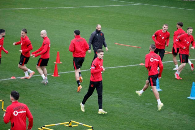 FIFA World Cup, WM, Weltmeisterschaft, Fussball UEFA Qualifiers Poland vs Albania, in Tirana, Albania, 23 March 2026. Albanian national team, Nationalteam football players, Ernest Muci, Ardian Ismajli, attends a training session in Tirana on March 23, 2026, on the eve of the FIFA World Cup 2026 qualifier semi-final football match between Poland and Albania in Warsaw, Poland. Light Studio Agency Malton Dibra TIRANE ALBANIA Copyright: xMaltonxDibrax