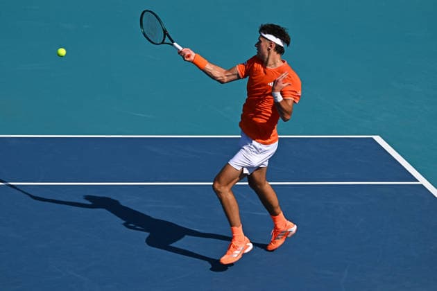 Itau Miami Tennis Open - Francisco Cerundolo Jakub Mensik (CZE) during his third round match at the Itau Miami Tennis Open in Miami , USA, on March 23, 2026. Photo by Corinne Dubreuil ABACAPRESS.COM Miami United States  Copyright: xDubreuilxCorinne ABACAx