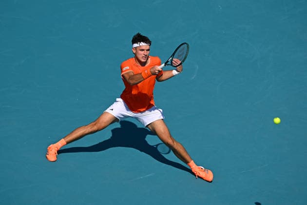 Itau Miami Tennis Open - Francisco Cerundolo Jakub Mensik (CZE) during his third round match at the Itau Miami Tennis Open in Miami , USA, on March 23, 2026. Photo by Corinne Dubreuil ABACAPRESS.COM Miami United States  Copyright: xDubreuilxCorinne ABACAx